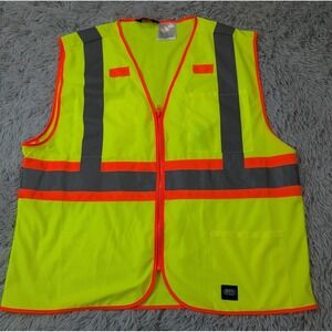 Key Vest Mens L Yellow Safety Pockets Zip Up Workwear Type R Class 2
